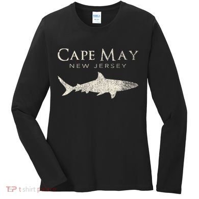 Retro Cape May Nj Shark Women's Long Sleeve Shirt