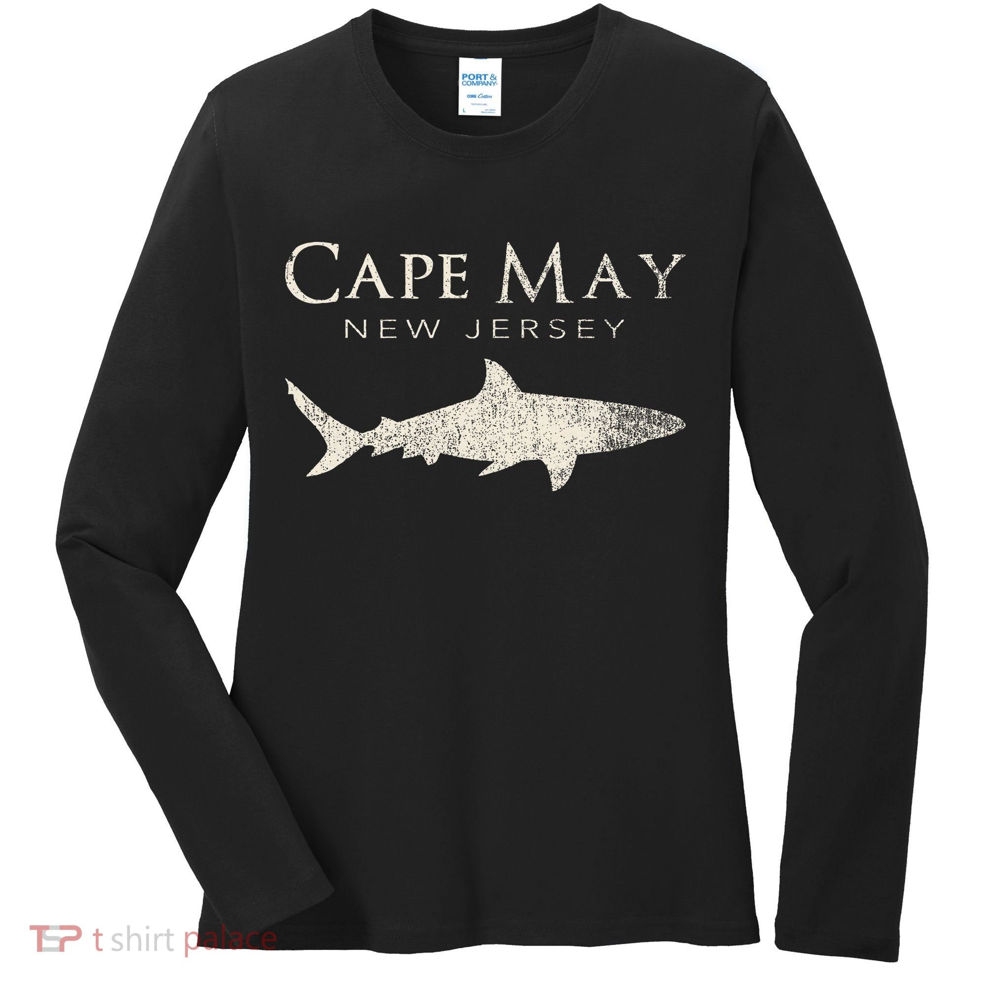 Retro Cape May Nj Shark Women's Long Sleeve Shirt