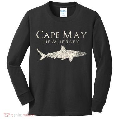 Retro Cape May Nj Shark Kids Long Sleeve Shirt