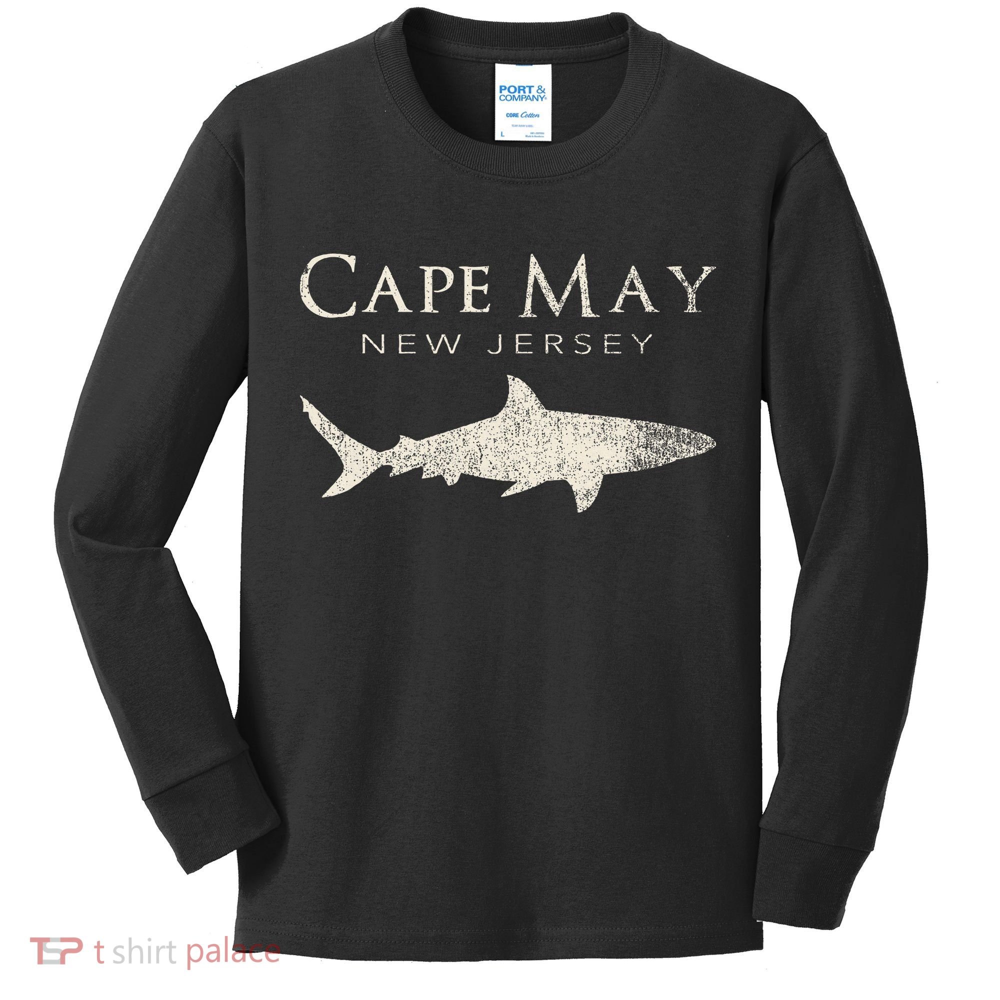 Retro Cape May Nj Shark Kids Long Sleeve Shirt
