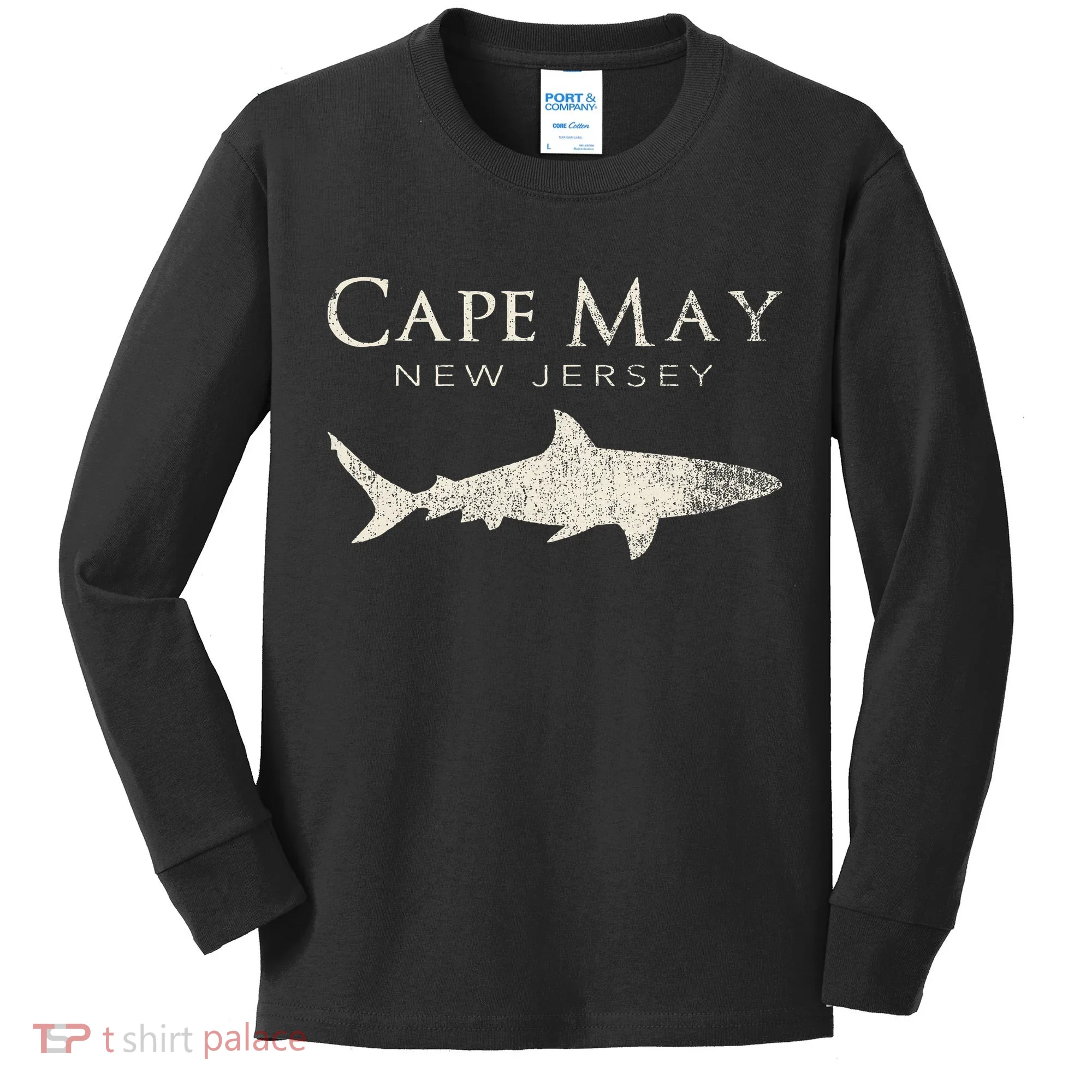 Retro Cape May Nj Shark Kids Long Sleeve Shirt