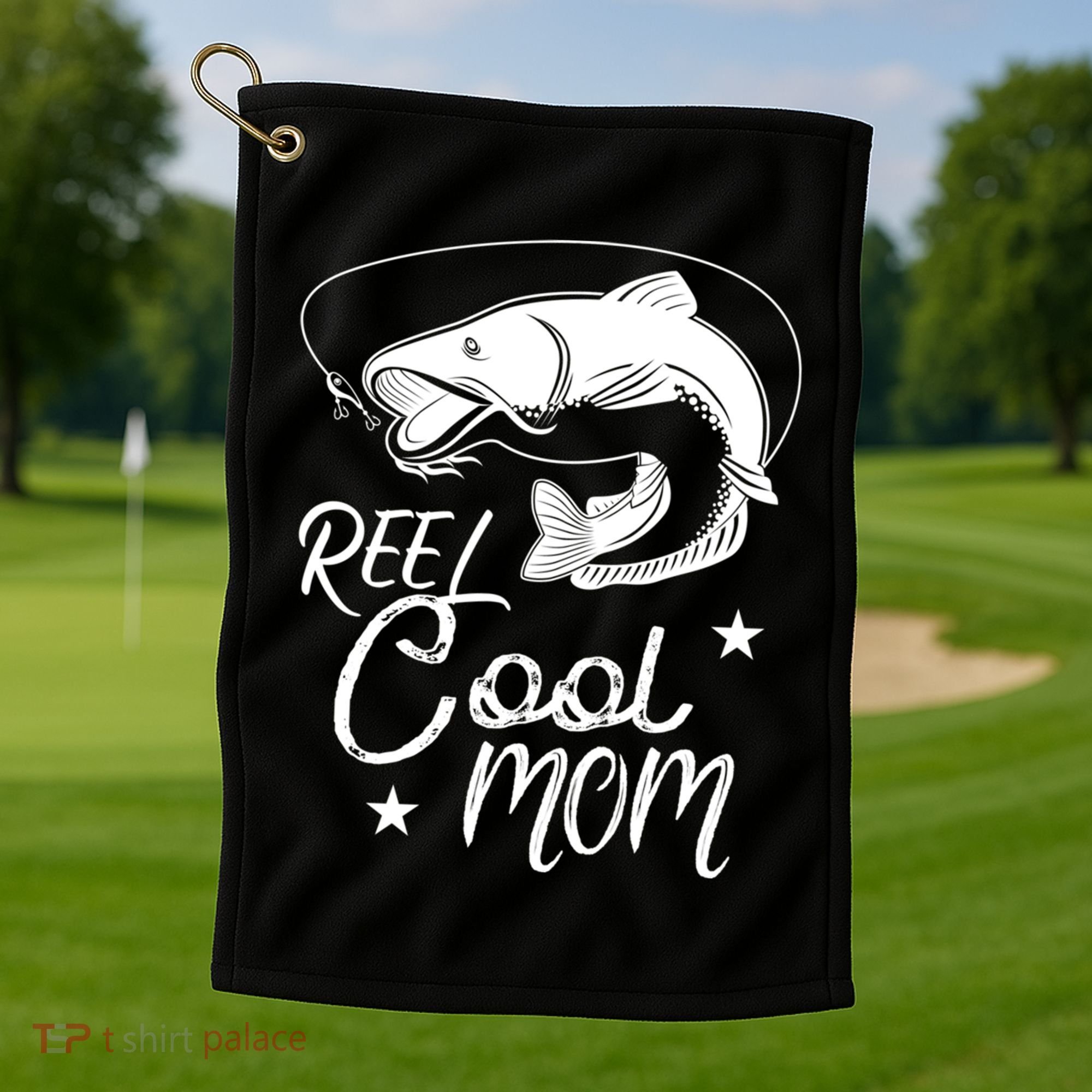 Reel Cool Mom Fathers Day Fishing Mom Cute Gift Golf Towel
