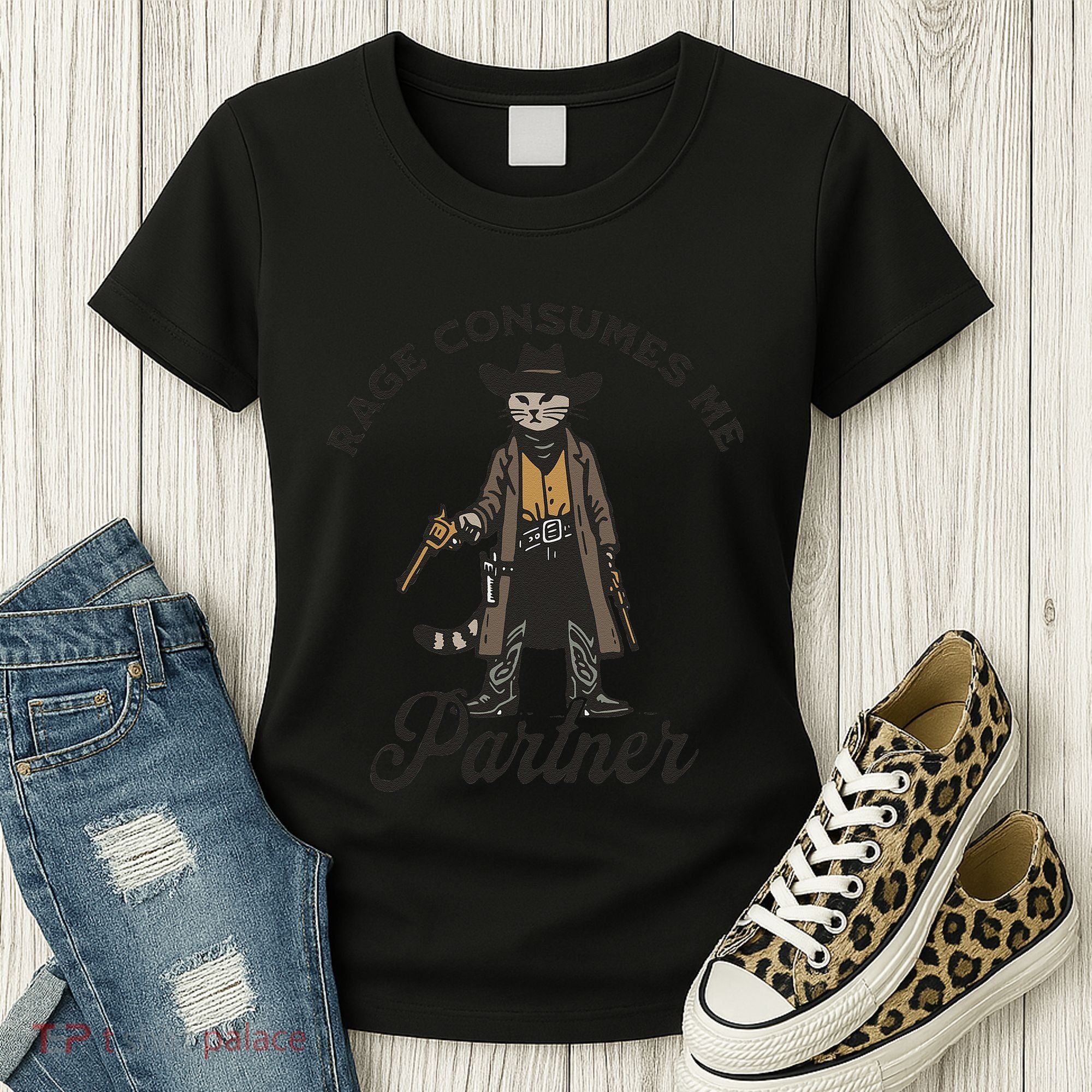 Rage Consumes Me Partner Funny Western Cowboy Cat Women's T-Shirt