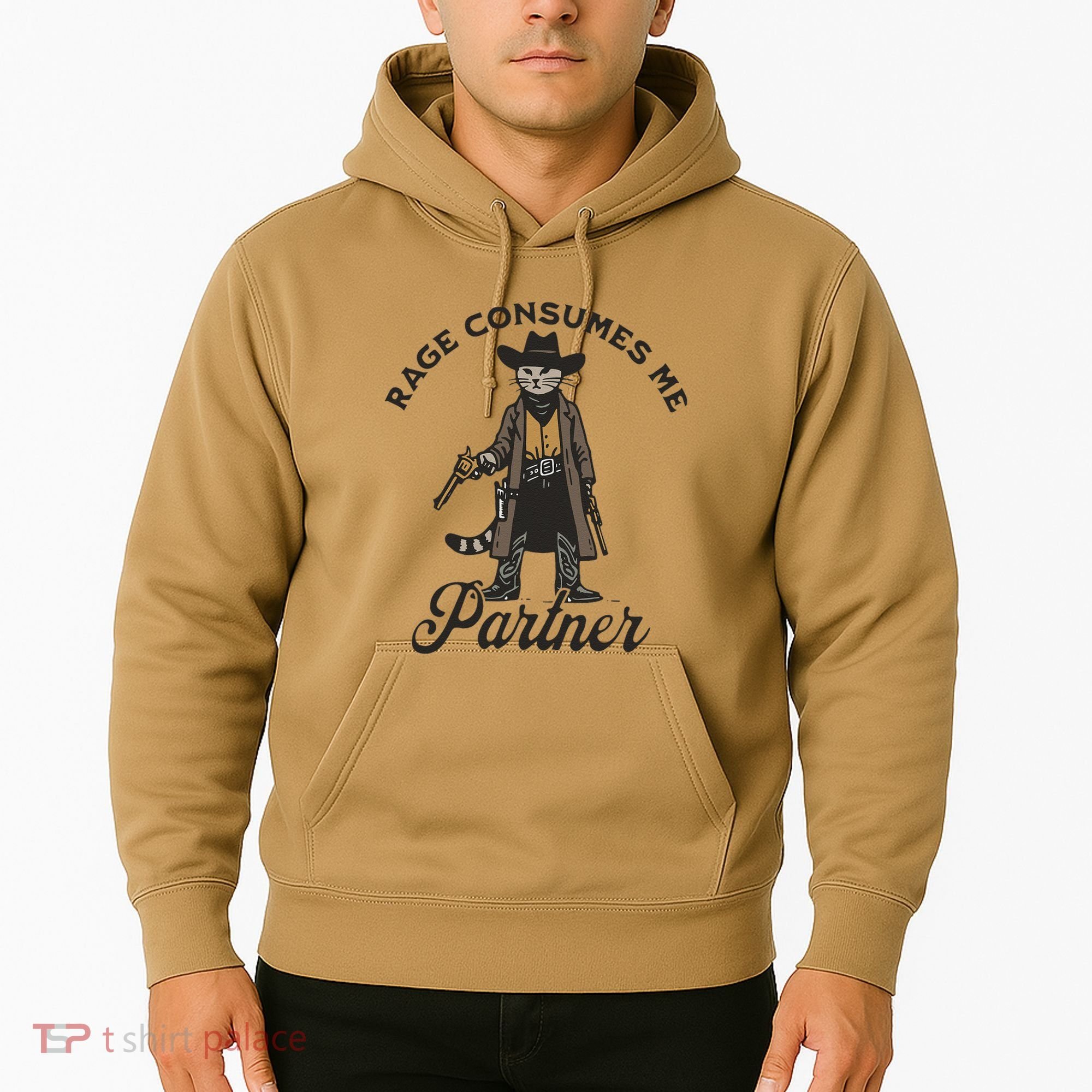 Rage Consumes Me Partner Funny Western Cowboy Cat Hoodie