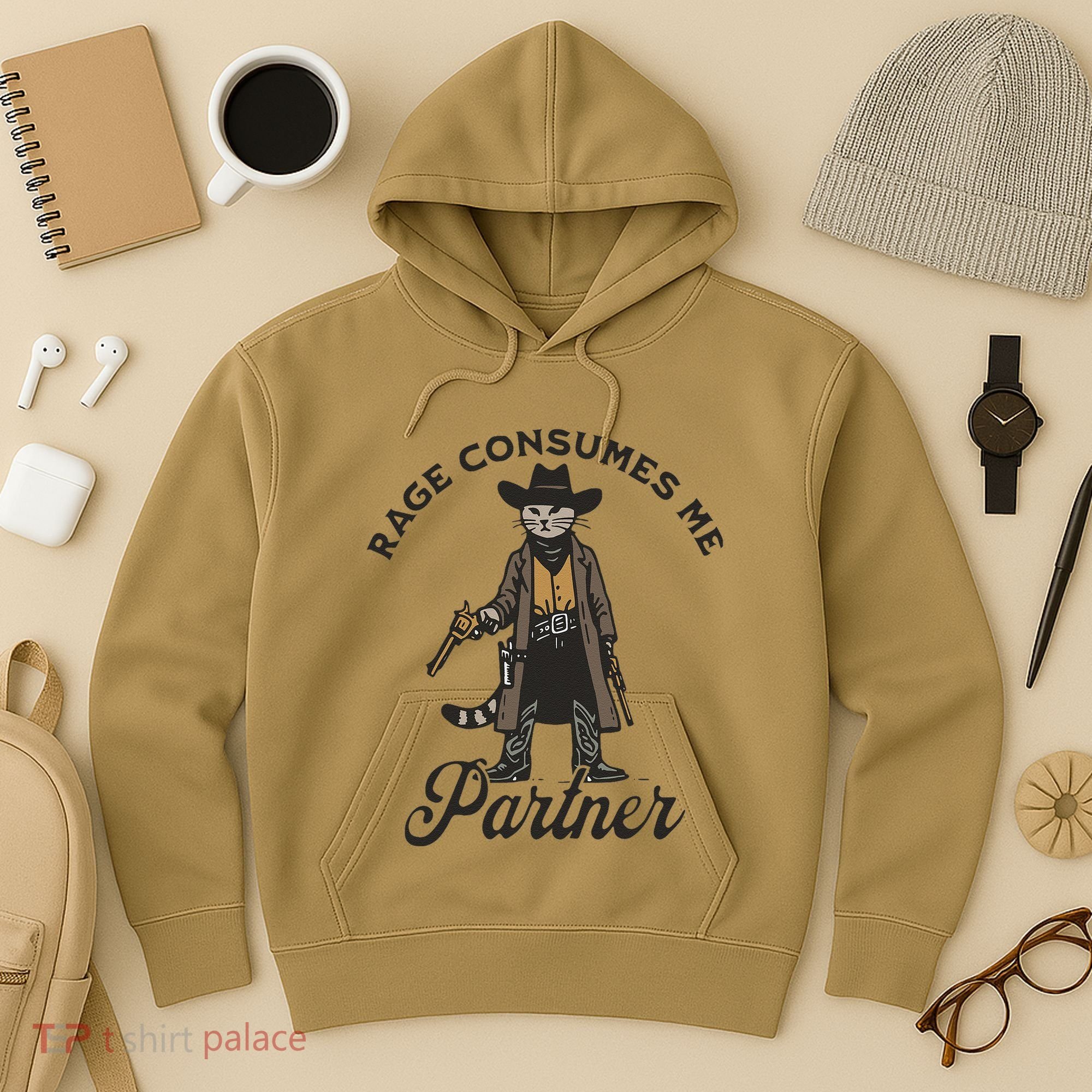 Rage Consumes Me Partner Funny Western Cowboy Cat Hoodie
