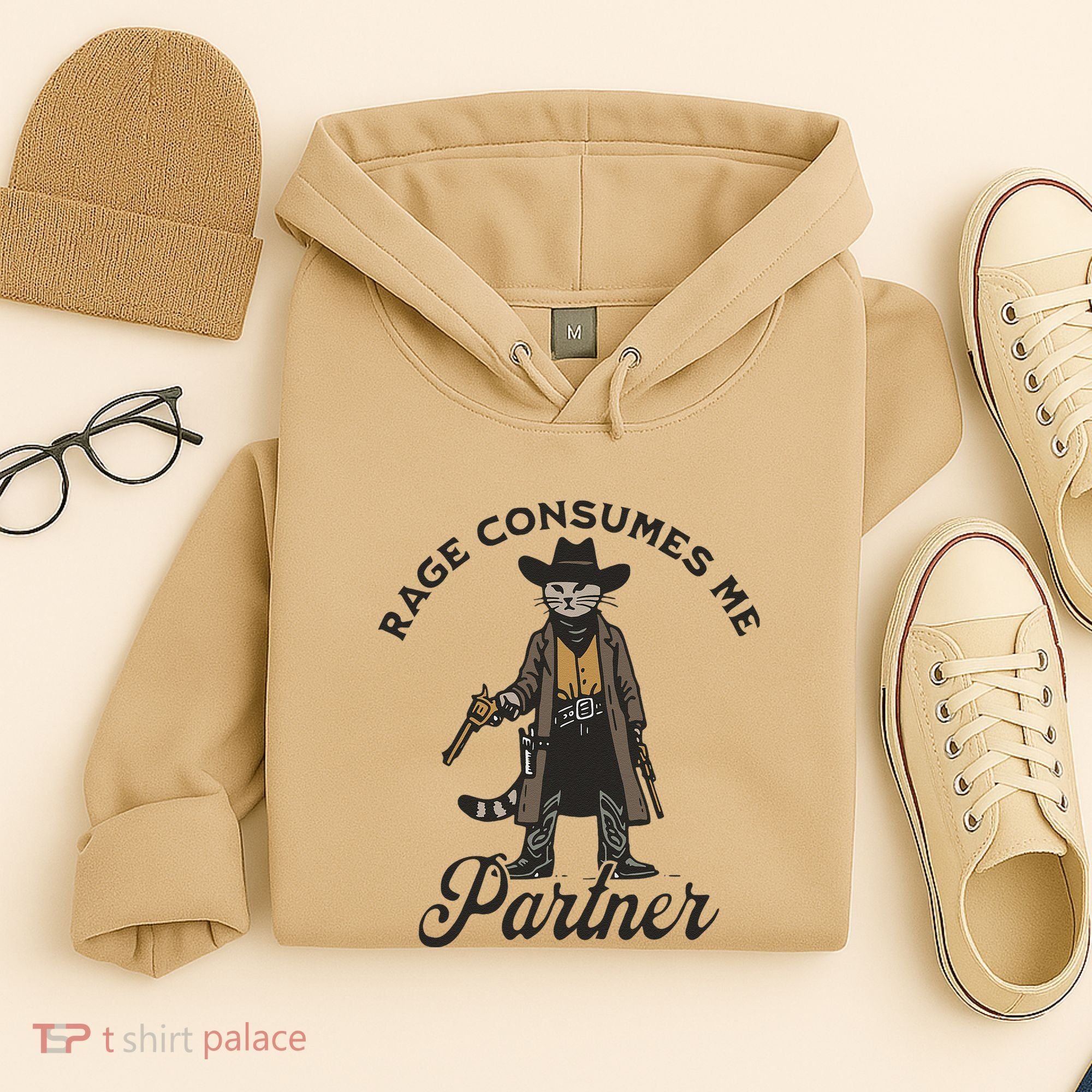 Rage Consumes Me Partner Funny Western Cowboy Cat Hoodie