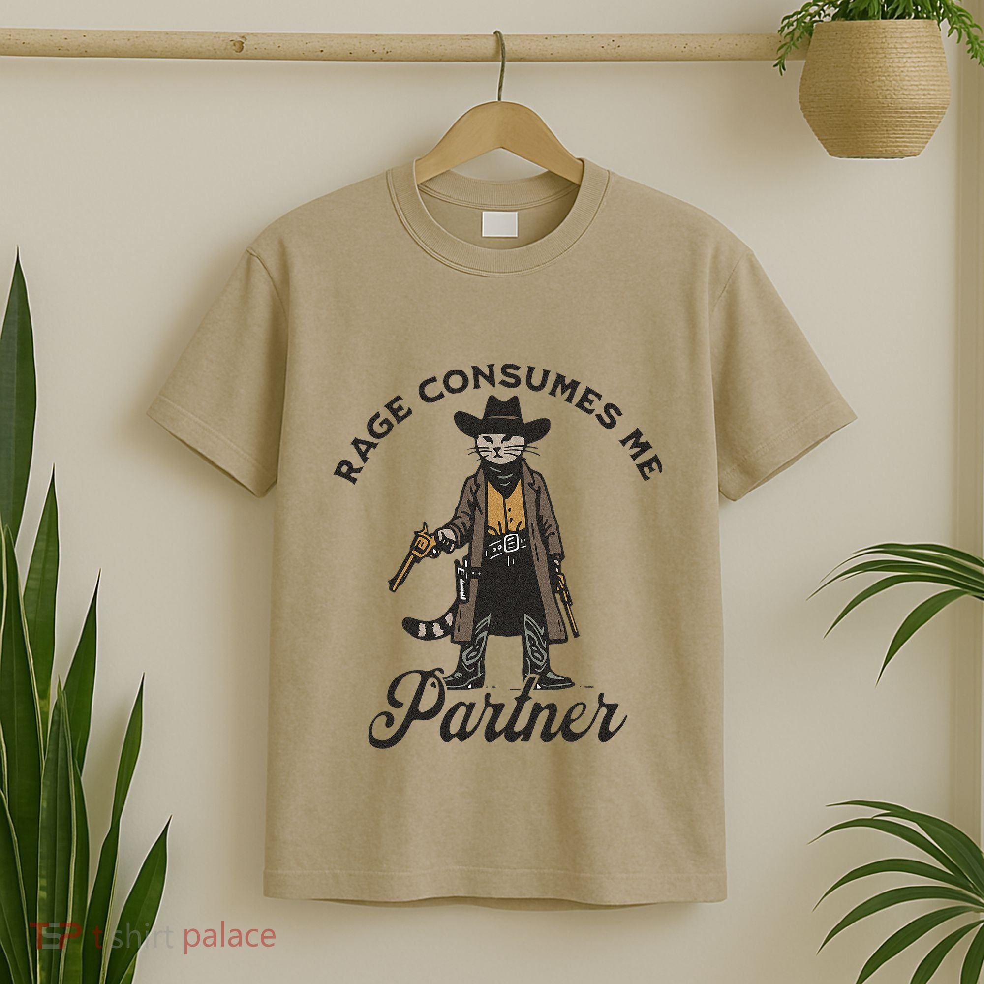 Rage Consumes Me Partner Funny Western Cowboy Cat T-Shirt