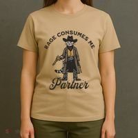 Rage Consumes Me Partner Funny Western Cowboy Cat T-Shirt thumb 4