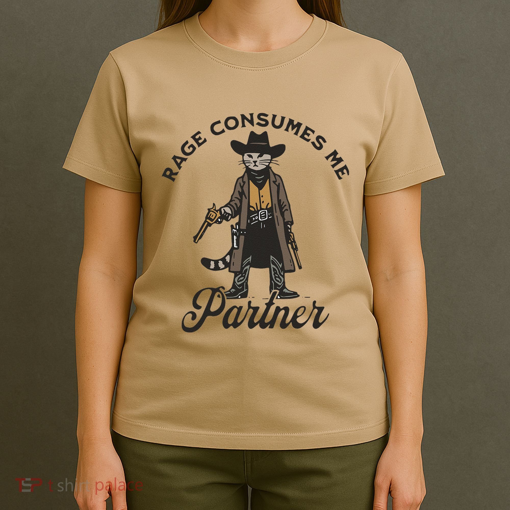 Rage Consumes Me Partner Funny Western Cowboy Cat T-Shirt