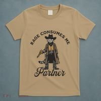 Rage Consumes Me Partner Funny Western Cowboy Cat T-Shirt thumb 5