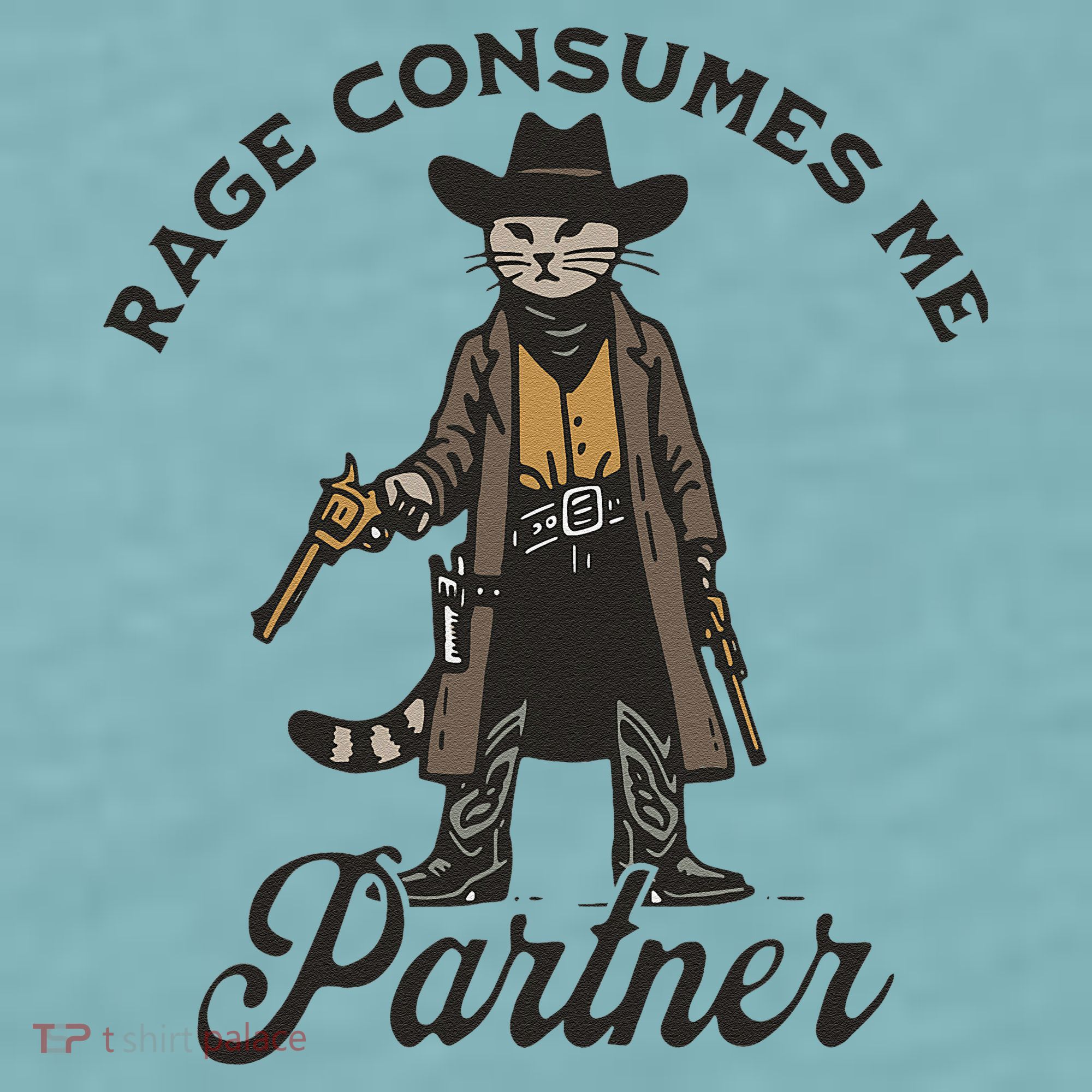 Rage Consumes Me Partner Funny Western Cowboy Cat Sueded Cloud Jersey T-Shirt