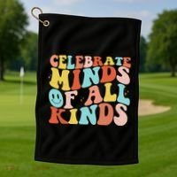 Retro Celebrate Minds Of All Kinds Golf Towel thumb 1