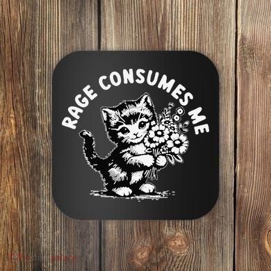Rage Consumes Me Weirdcore Funny Hilarious Kitten Meme Coaster