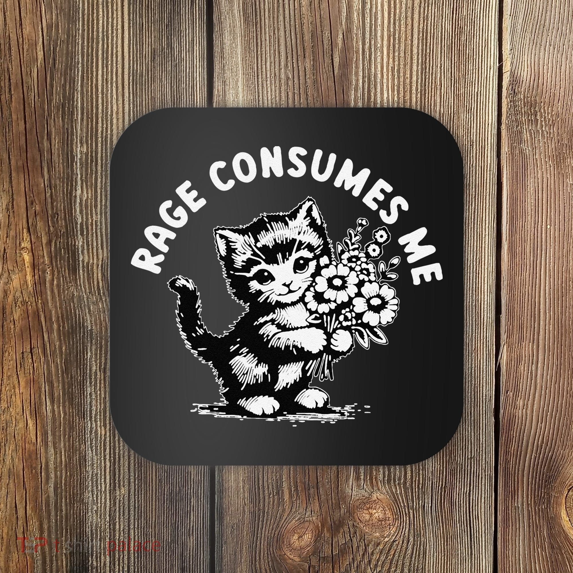 Rage Consumes Me Weirdcore Funny Hilarious Kitten Meme Coaster