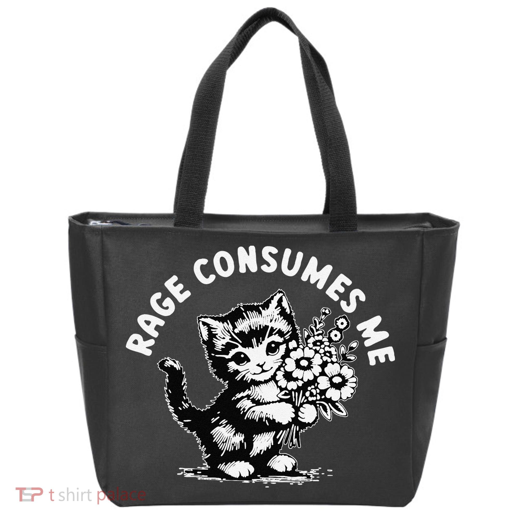 Rage Consumes Me Weirdcore Funny Hilarious Kitten Meme Tote Bag