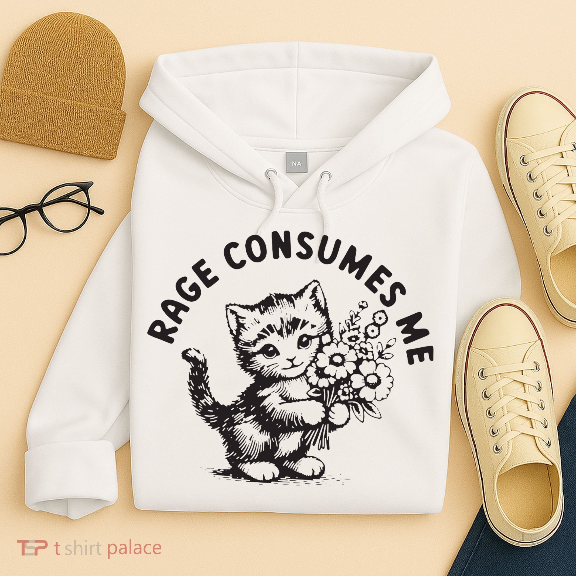 Rage Consumes Me Weirdcore Funny Hilarious Kitten Meme Hoodie