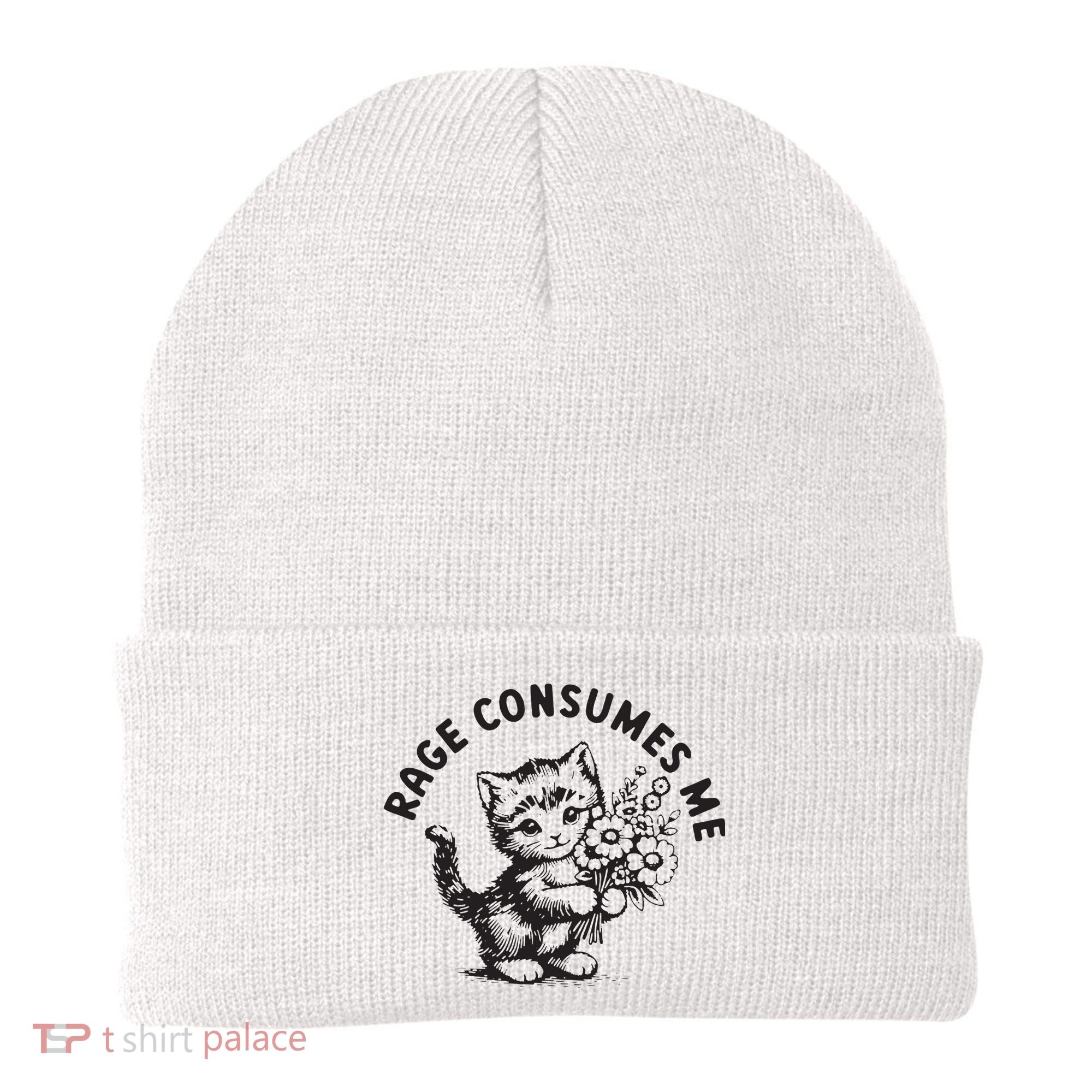 Rage Consumes Me Weirdcore Funny Hilarious Kitten Meme Beanie