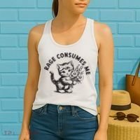 Rage Consumes Me Weirdcore Funny Hilarious Kitten Meme Women's Tank Top thumb 2