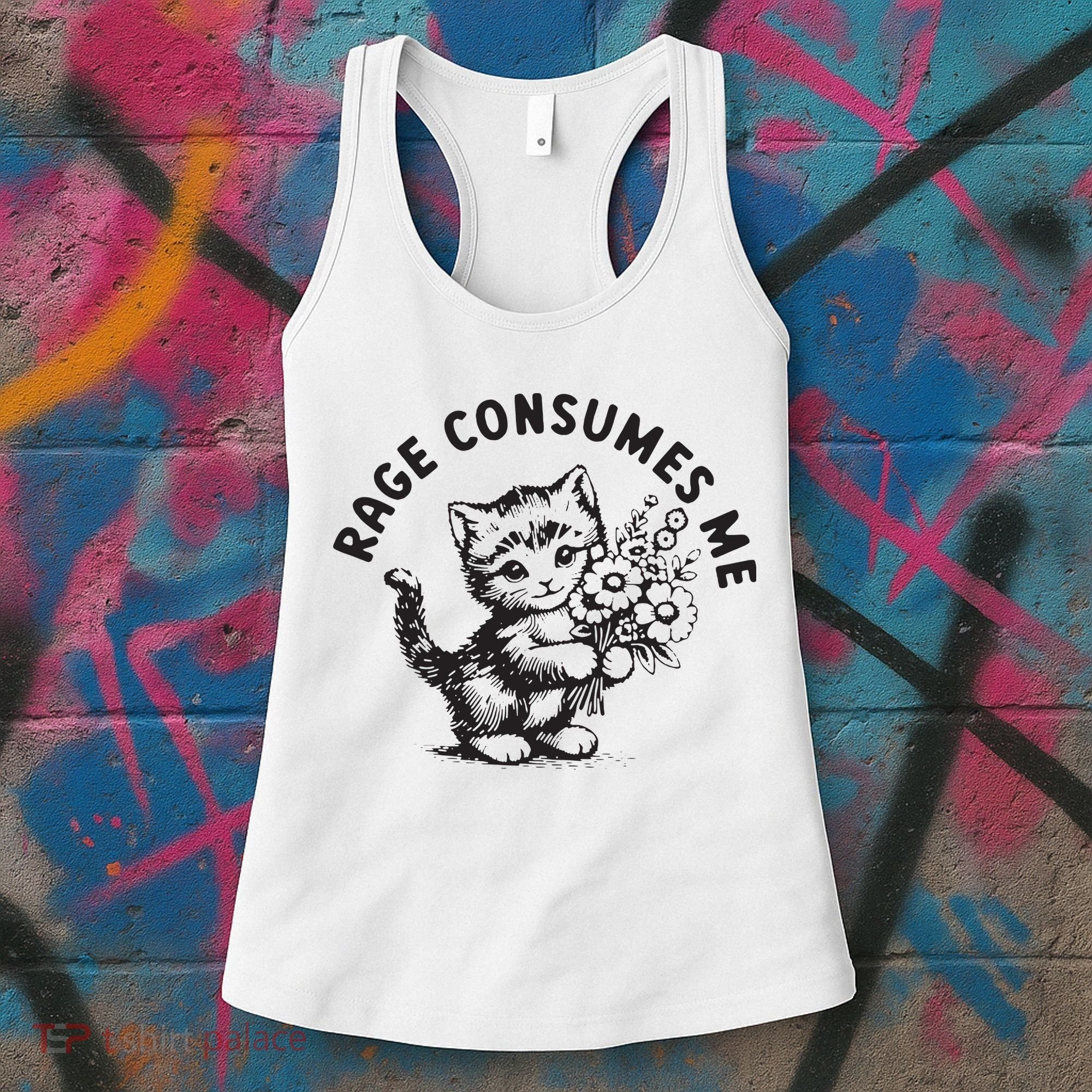 Rage Consumes Me Weirdcore Funny Hilarious Kitten Meme Women's Tank Top