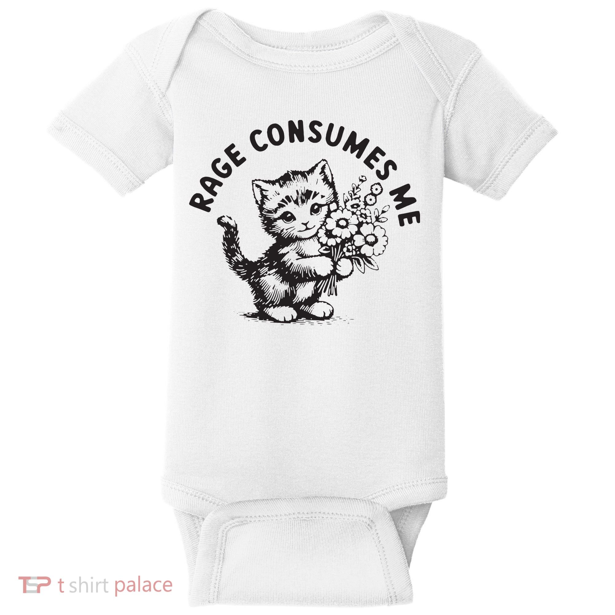 Rage Consumes Me Weirdcore Funny Hilarious Kitten Meme Baby Bodysuit