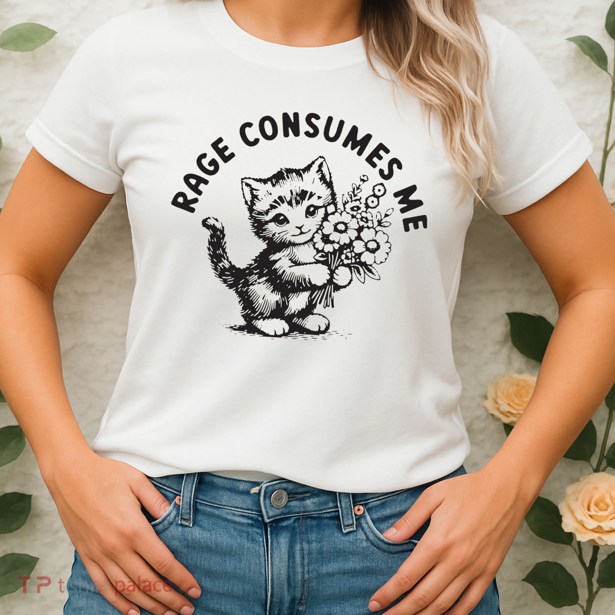 Rage Consumes Me Weirdcore Funny Hilarious Kitten Meme Women's T-Shirt