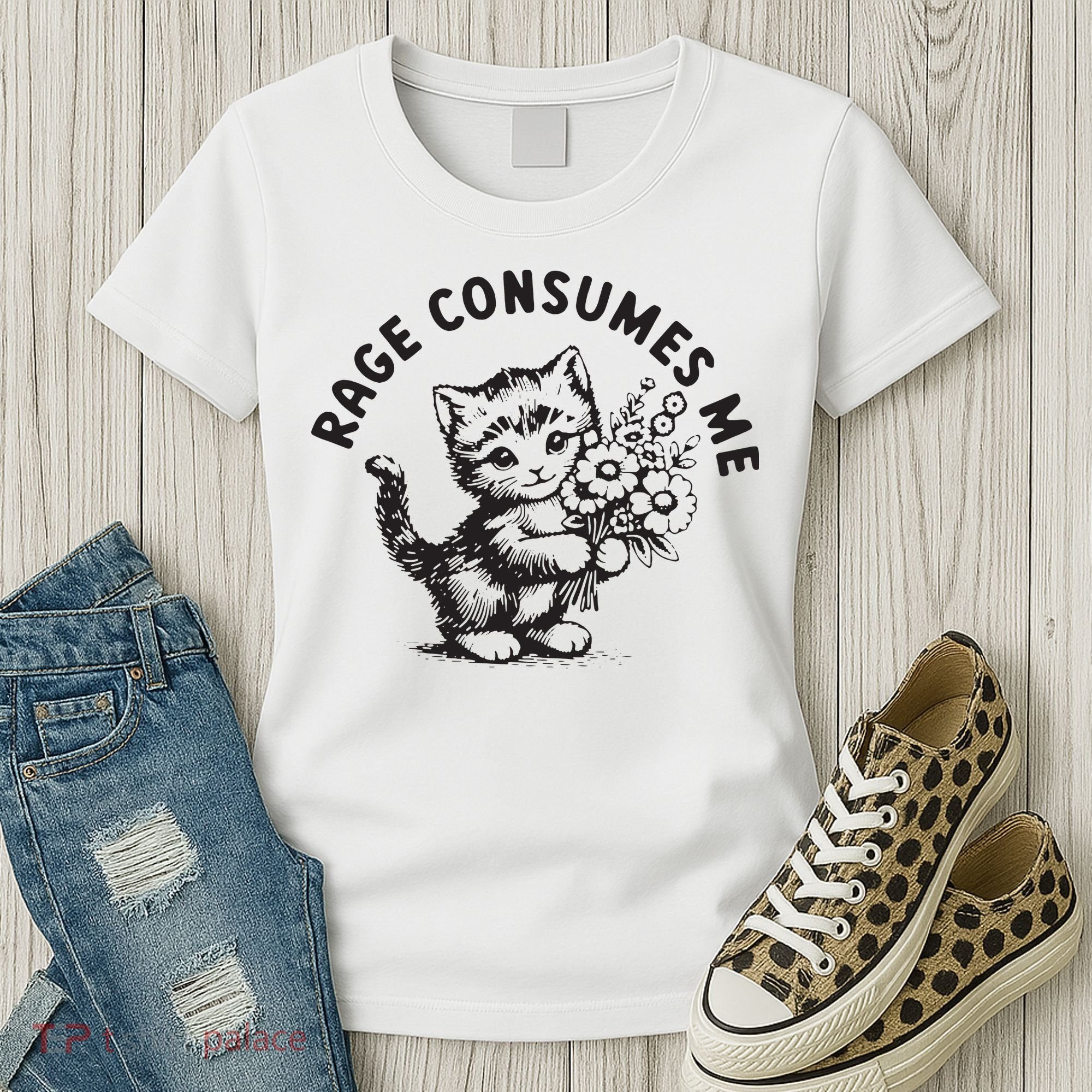Rage Consumes Me Weirdcore Funny Hilarious Kitten Meme Women's T-Shirt