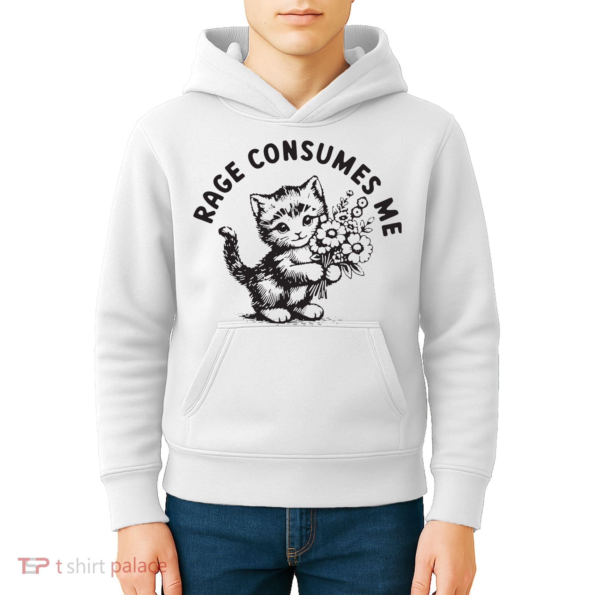 Rage Consumes Me Weirdcore Funny Hilarious Kitten Meme Kids Hoodie