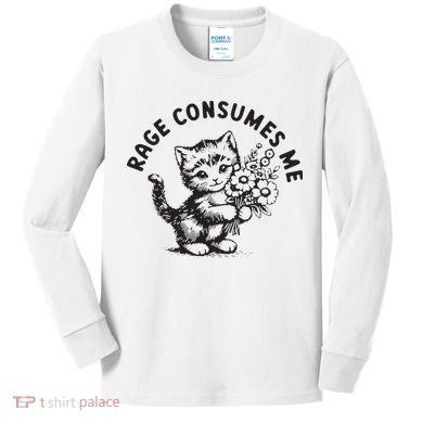 Rage Consumes Me Weirdcore Funny Hilarious Kitten Meme Kids Long Sleeve Shirt