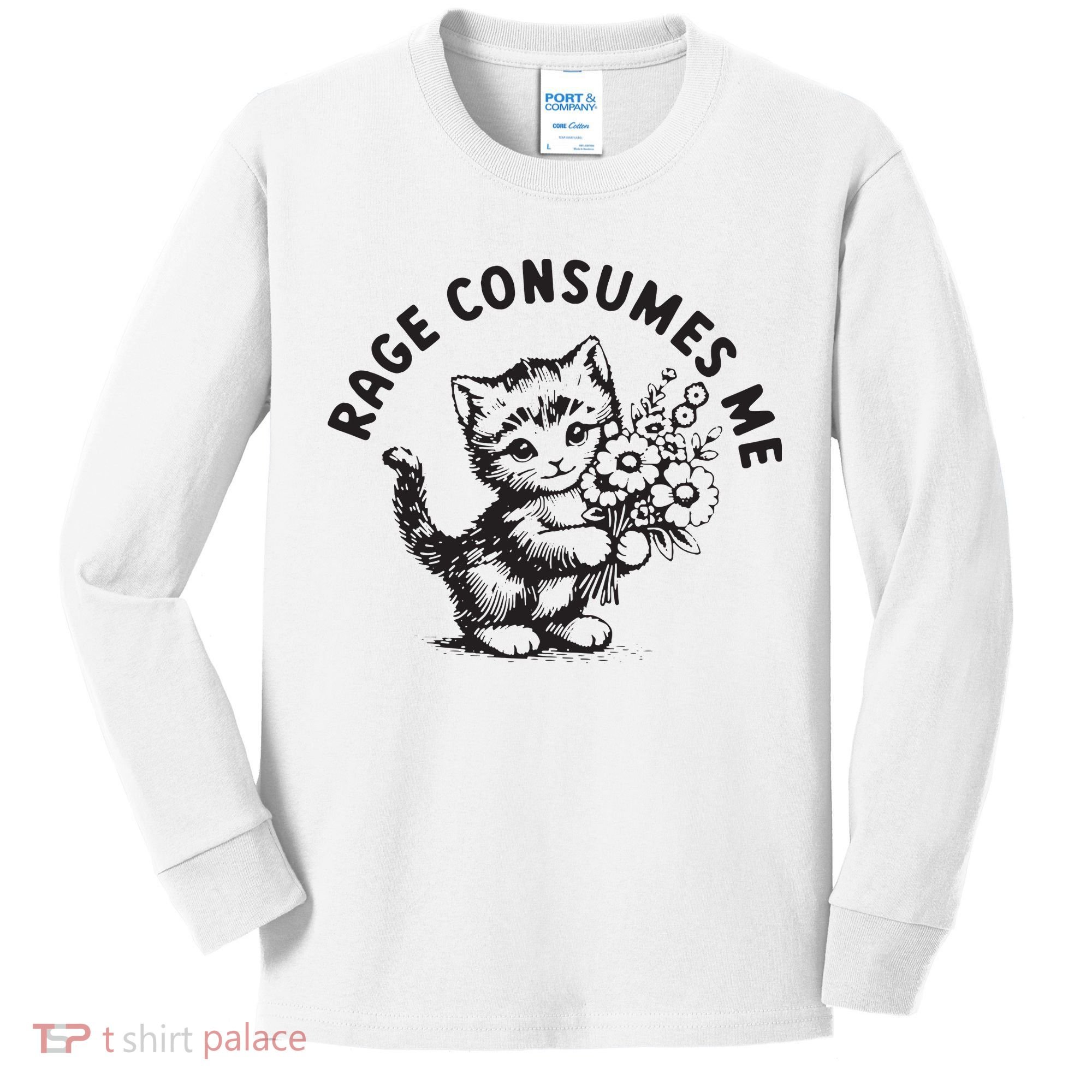 Rage Consumes Me Weirdcore Funny Hilarious Kitten Meme Kids Long Sleeve Shirt
