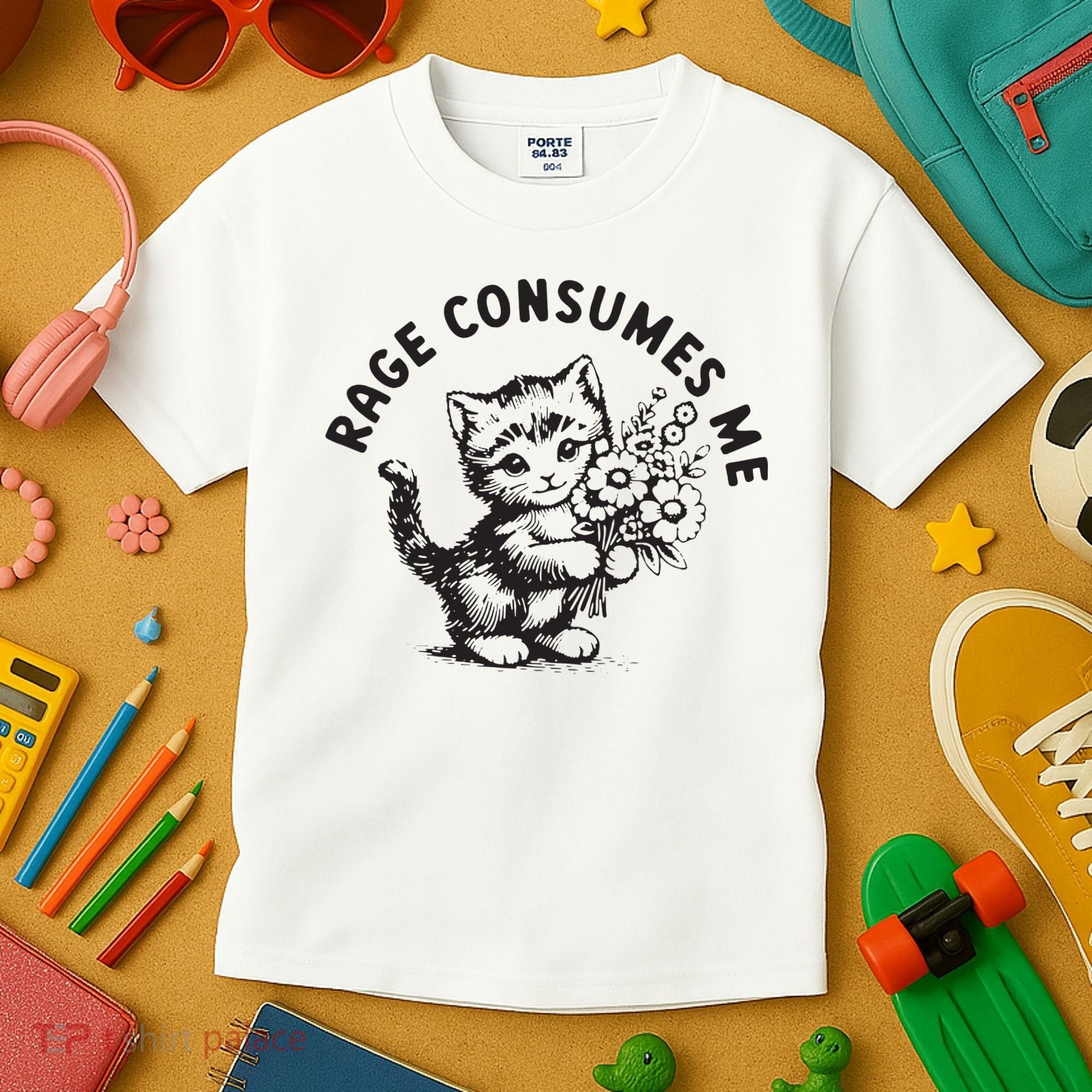 Rage Consumes Me Weirdcore Funny Hilarious Kitten Meme Kids T-Shirt