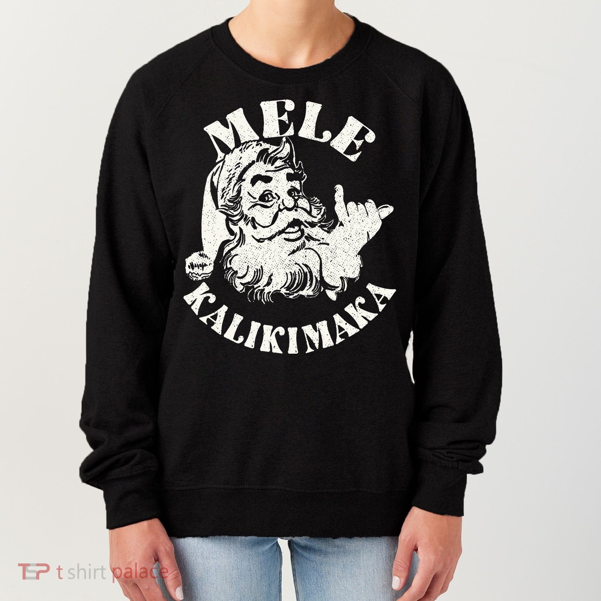 Retro Christmas Mele Kalikimaka Santa Claus Shaka Hawaii Women's Sweatshirt