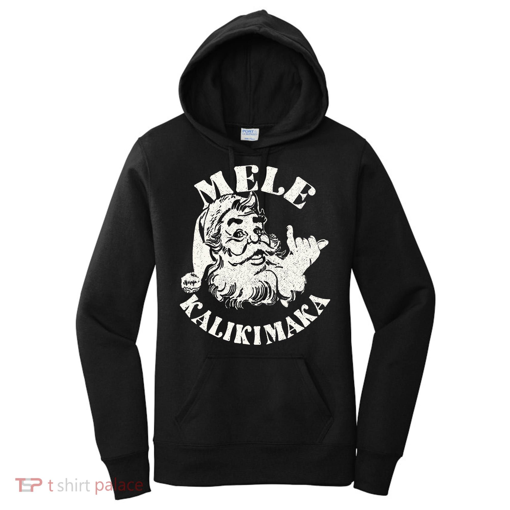 Retro Christmas Mele Kalikimaka Santa Claus Shaka Hawaii Women's Hoodie