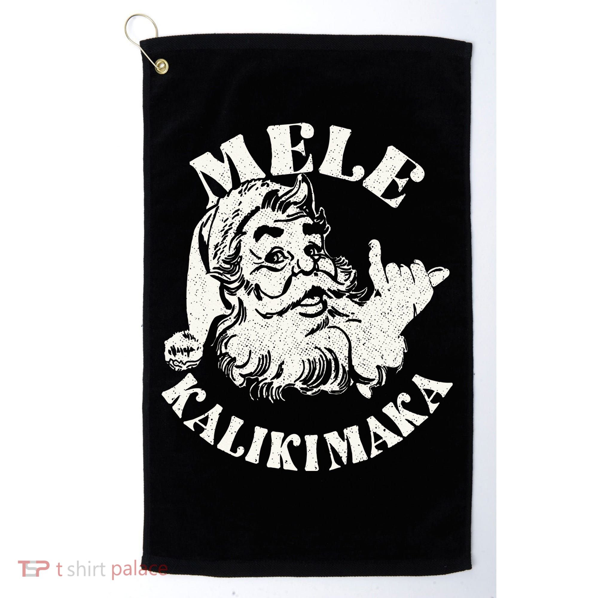 Retro Christmas Mele Kalikimaka Santa Claus Shaka Hawaii Golf Towel