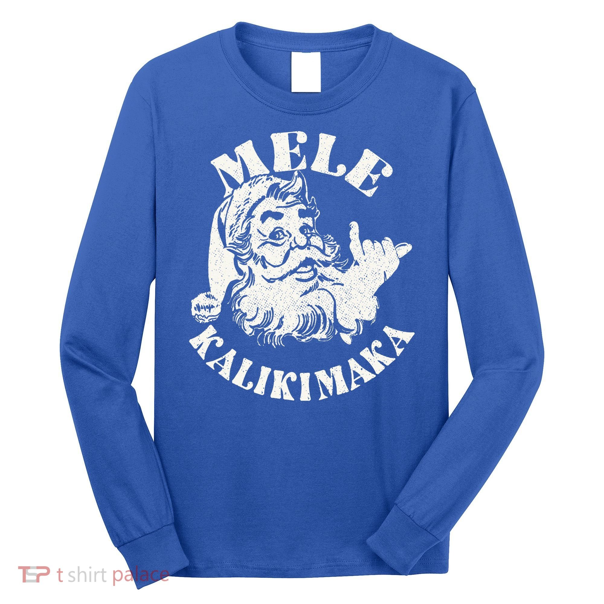 Retro Christmas Mele Kalikimaka Santa Claus Shaka Hawaii Long Sleeve Shirt