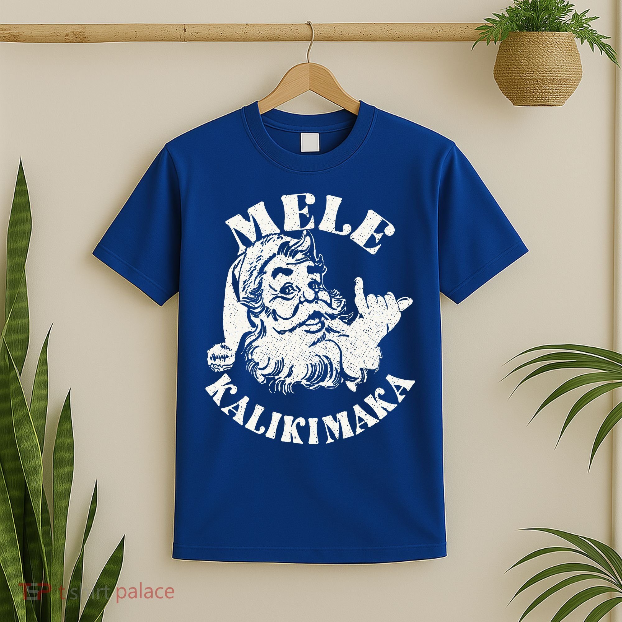 Retro Christmas Mele Kalikimaka Santa Claus Shaka Hawaii T-Shirt