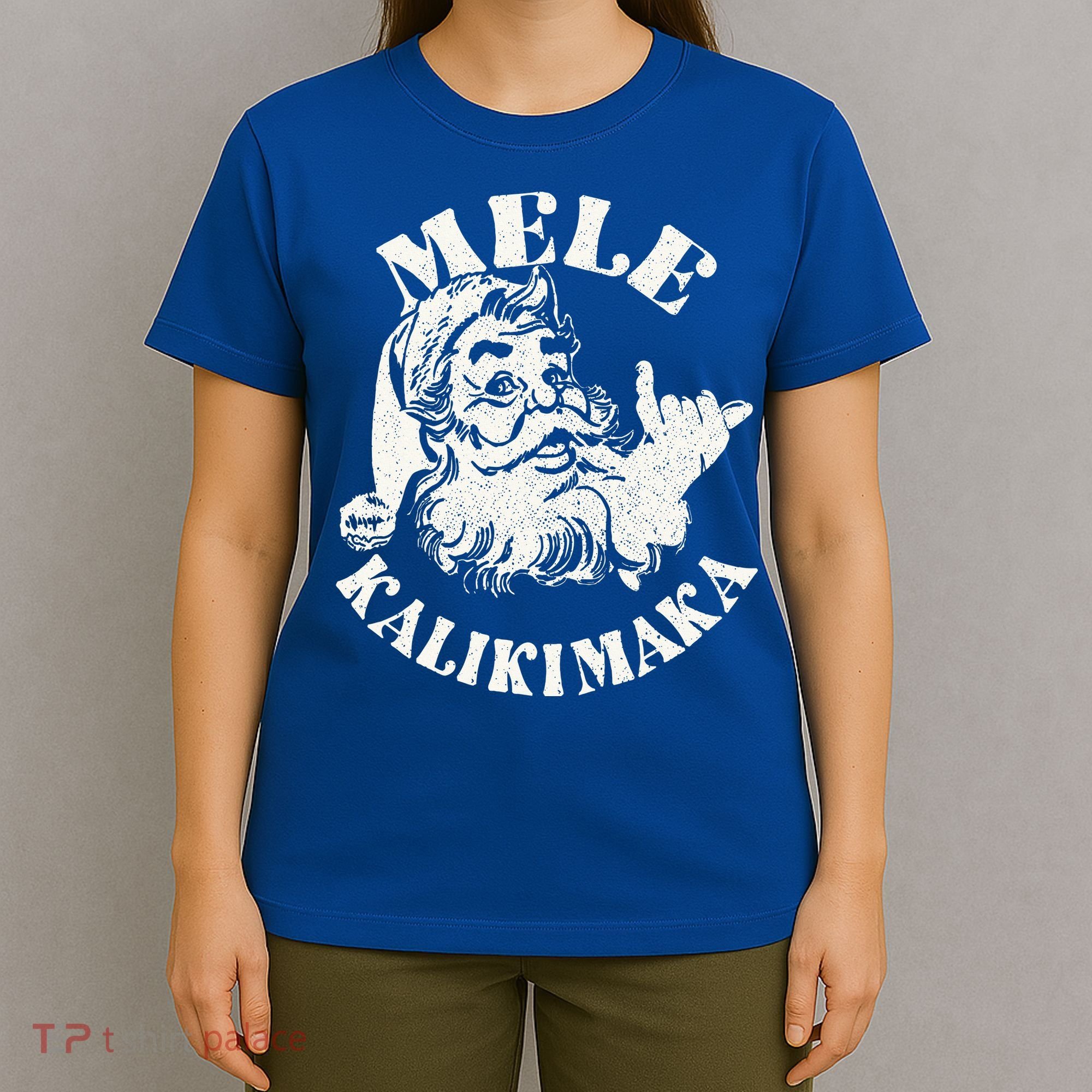 Retro Christmas Mele Kalikimaka Santa Claus Shaka Hawaii T-Shirt