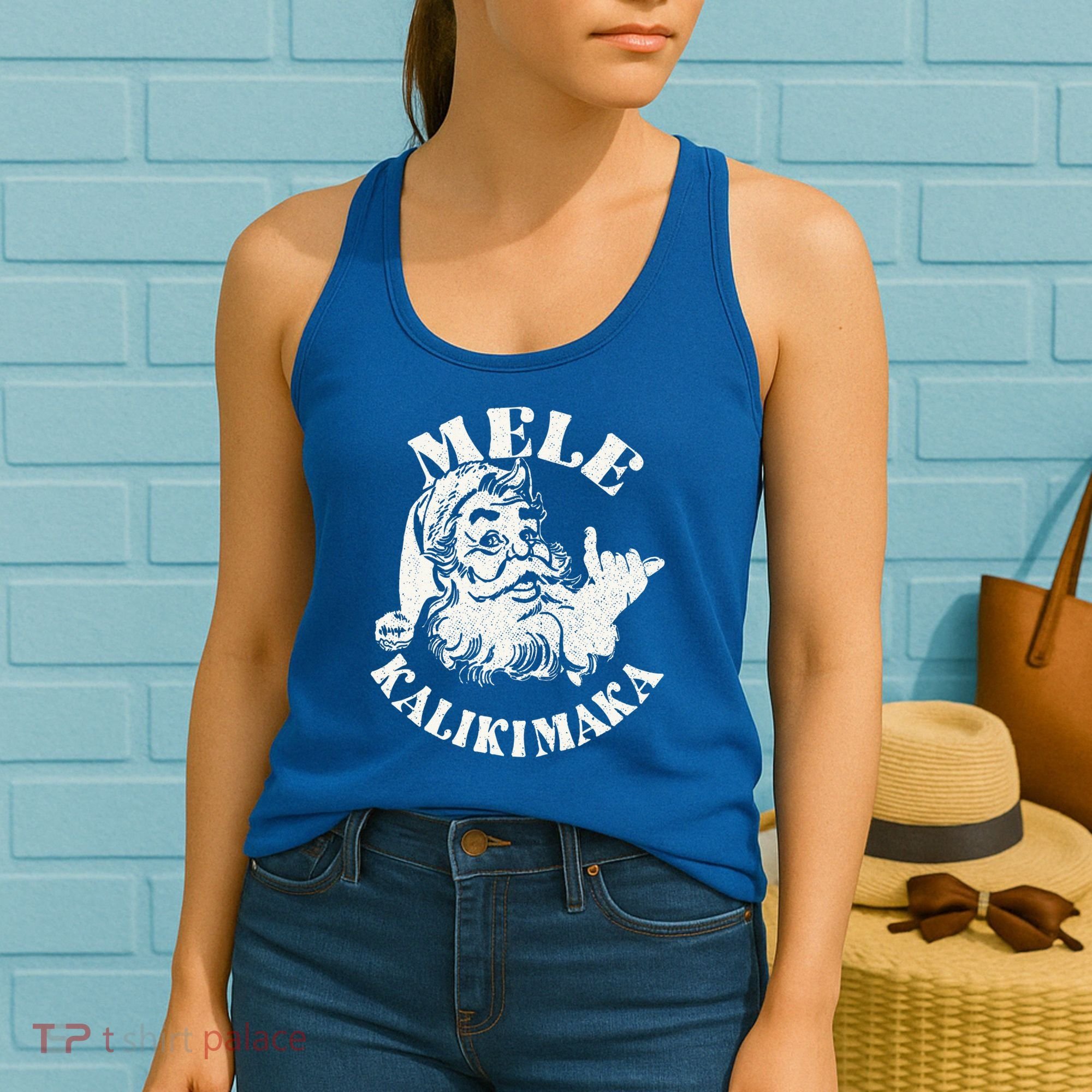 Retro Christmas Mele Kalikimaka Santa Claus Shaka Hawaii Women's Tank Top