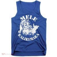 Retro Christmas Mele Kalikimaka Santa Claus Shaka Hawaii Tank Top thumb 0