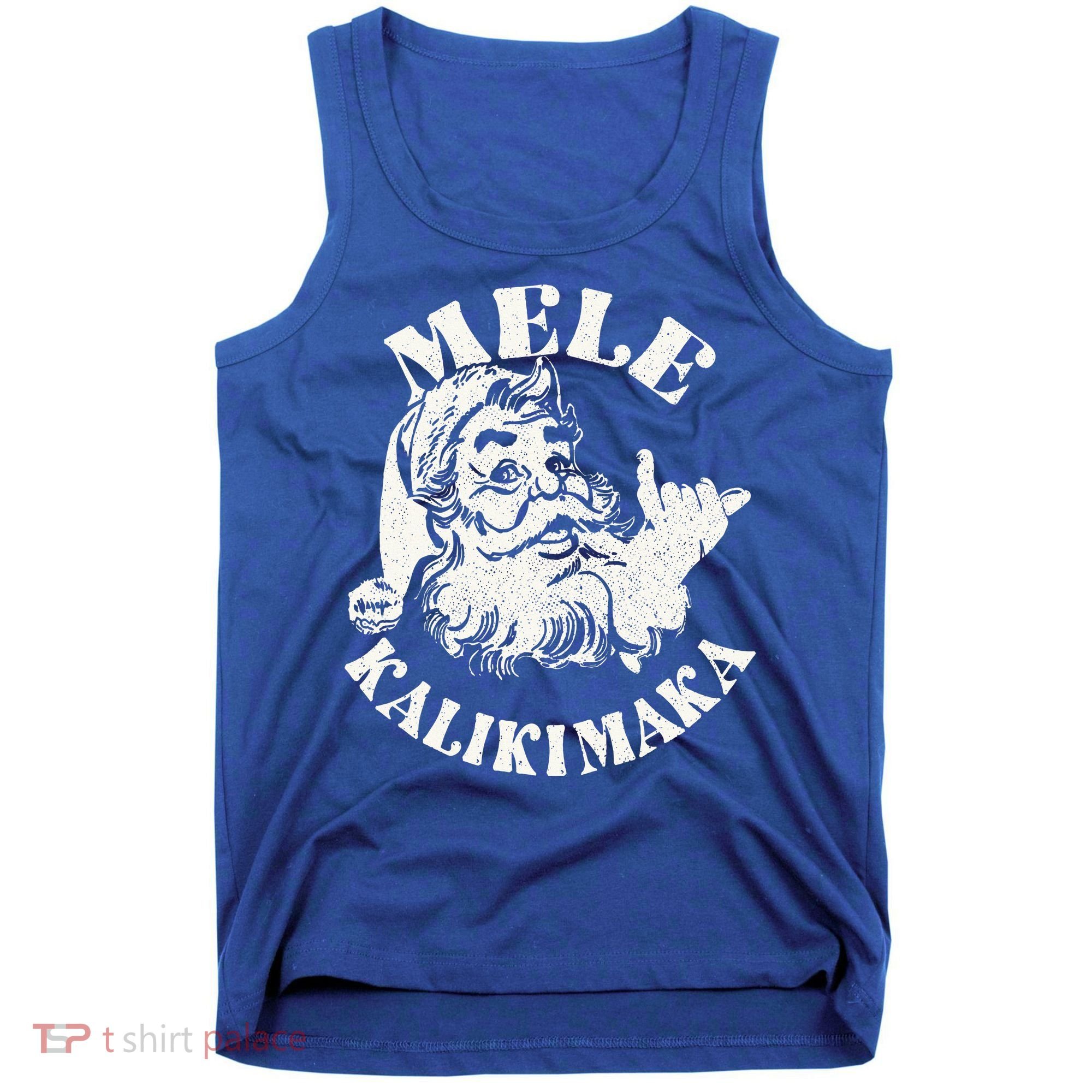 Retro Christmas Mele Kalikimaka Santa Claus Shaka Hawaii Tank Top