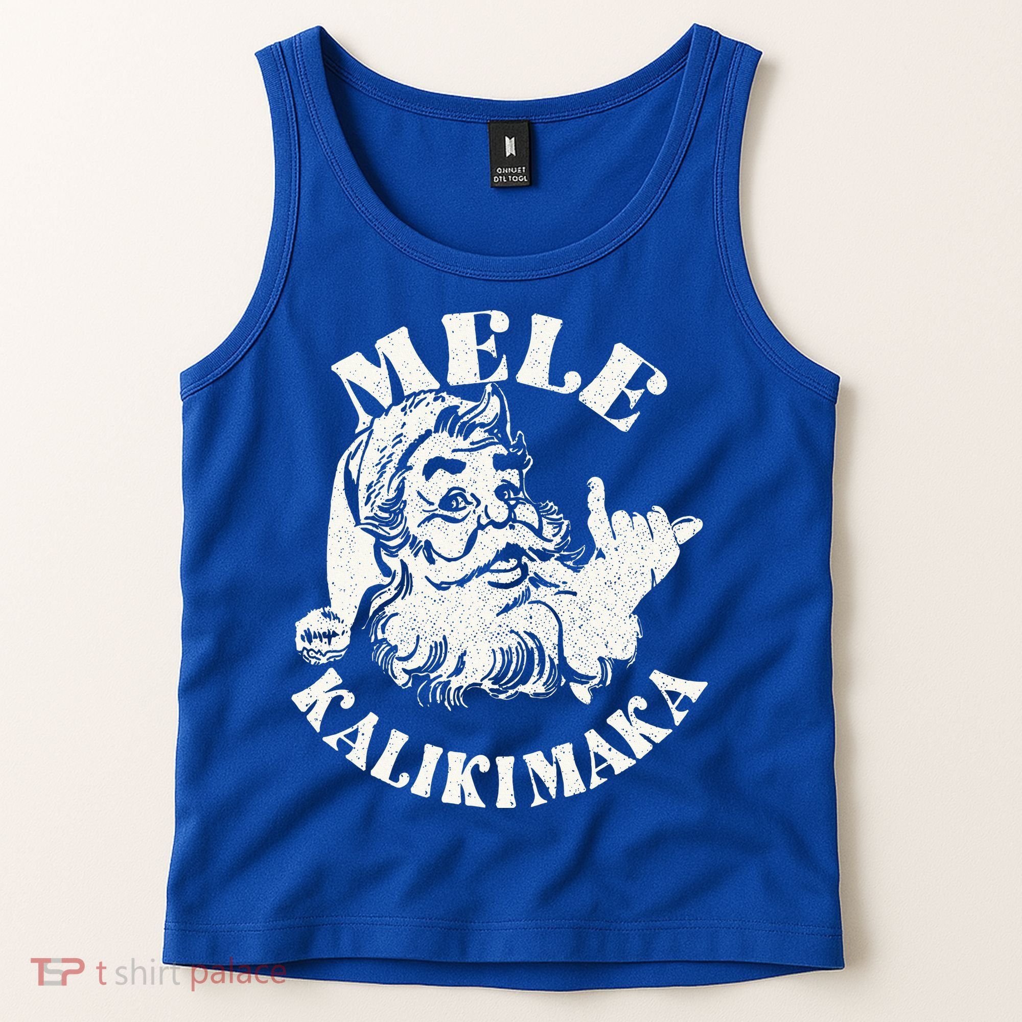 Retro Christmas Mele Kalikimaka Santa Claus Shaka Hawaii Tank Top