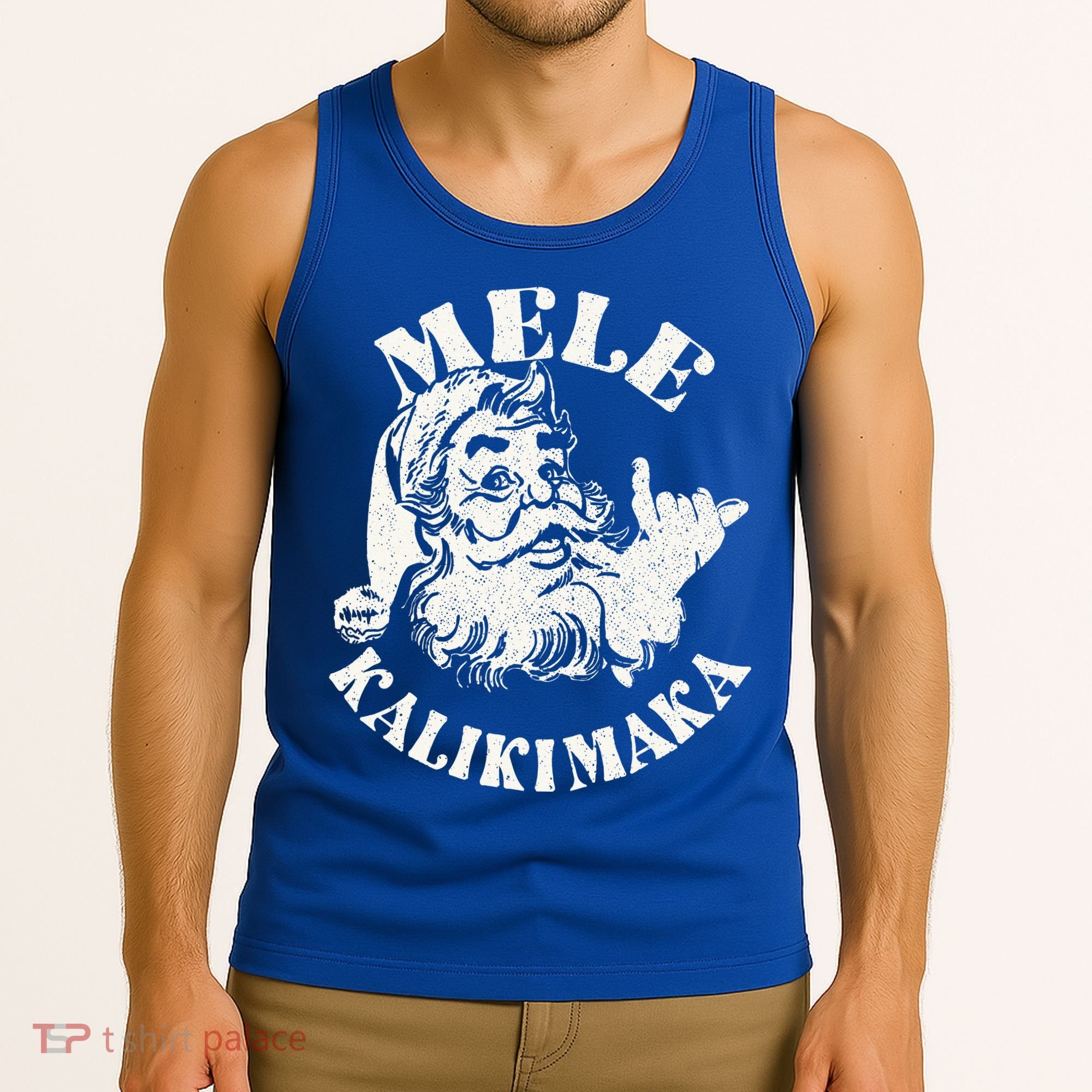 Retro Christmas Mele Kalikimaka Santa Claus Shaka Hawaii Tank Top
