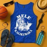 Retro Christmas Mele Kalikimaka Santa Claus Shaka Hawaii Tank Top thumb 4
