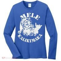 Retro Christmas Mele Kalikimaka Santa Claus Shaka Hawaii Women's Long Sleeve Shirt thumb 0