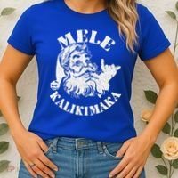 Retro Christmas Mele Kalikimaka Santa Claus Shaka Hawaii Women's T-Shirt thumb 2