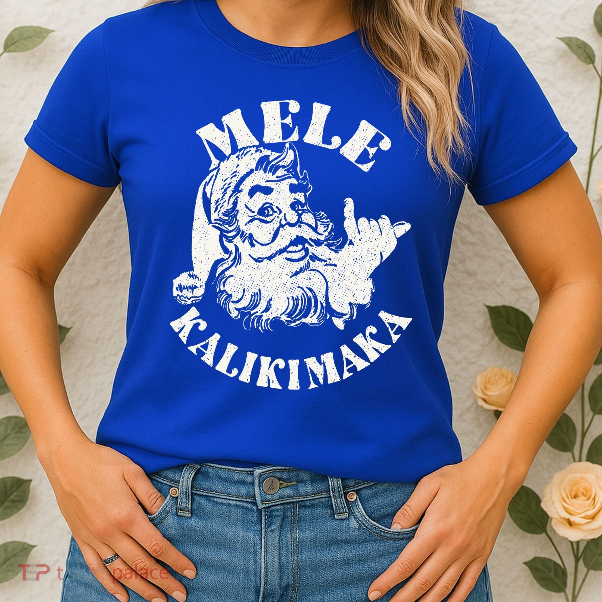 Retro Christmas Mele Kalikimaka Santa Claus Shaka Hawaii Women's T-Shirt