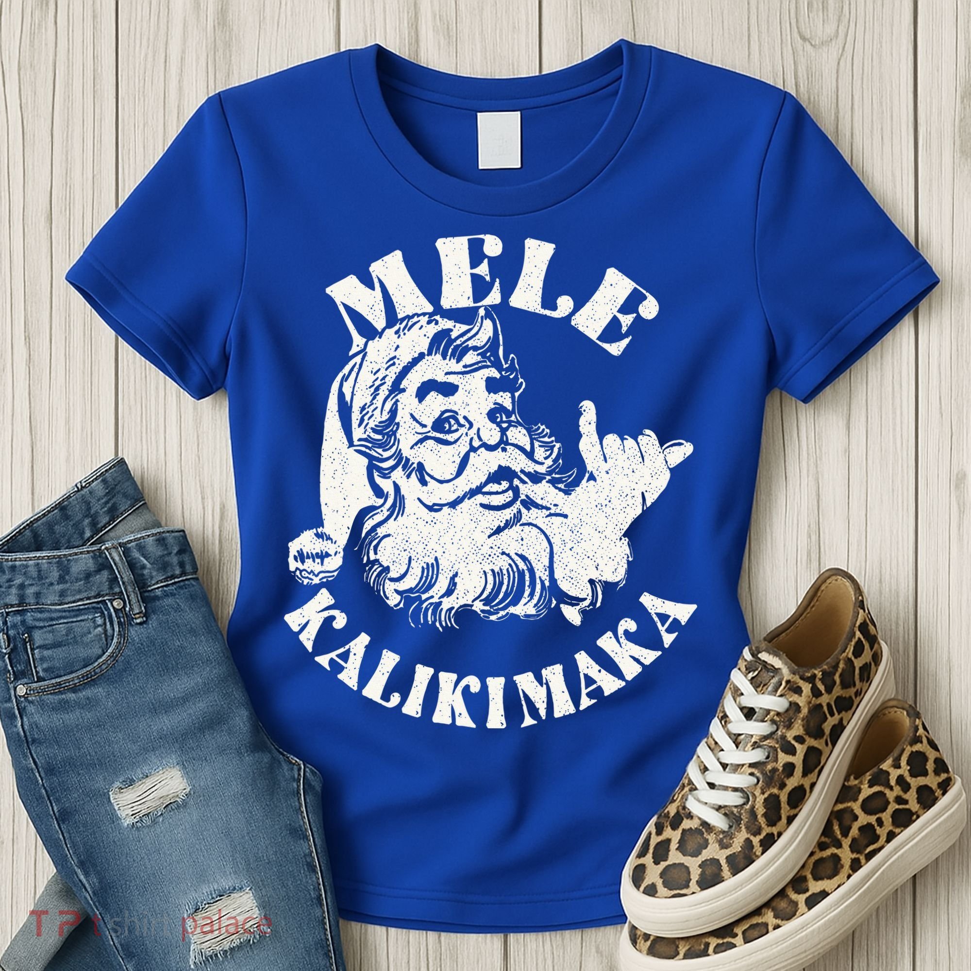 Retro Christmas Mele Kalikimaka Santa Claus Shaka Hawaii Women's T-Shirt