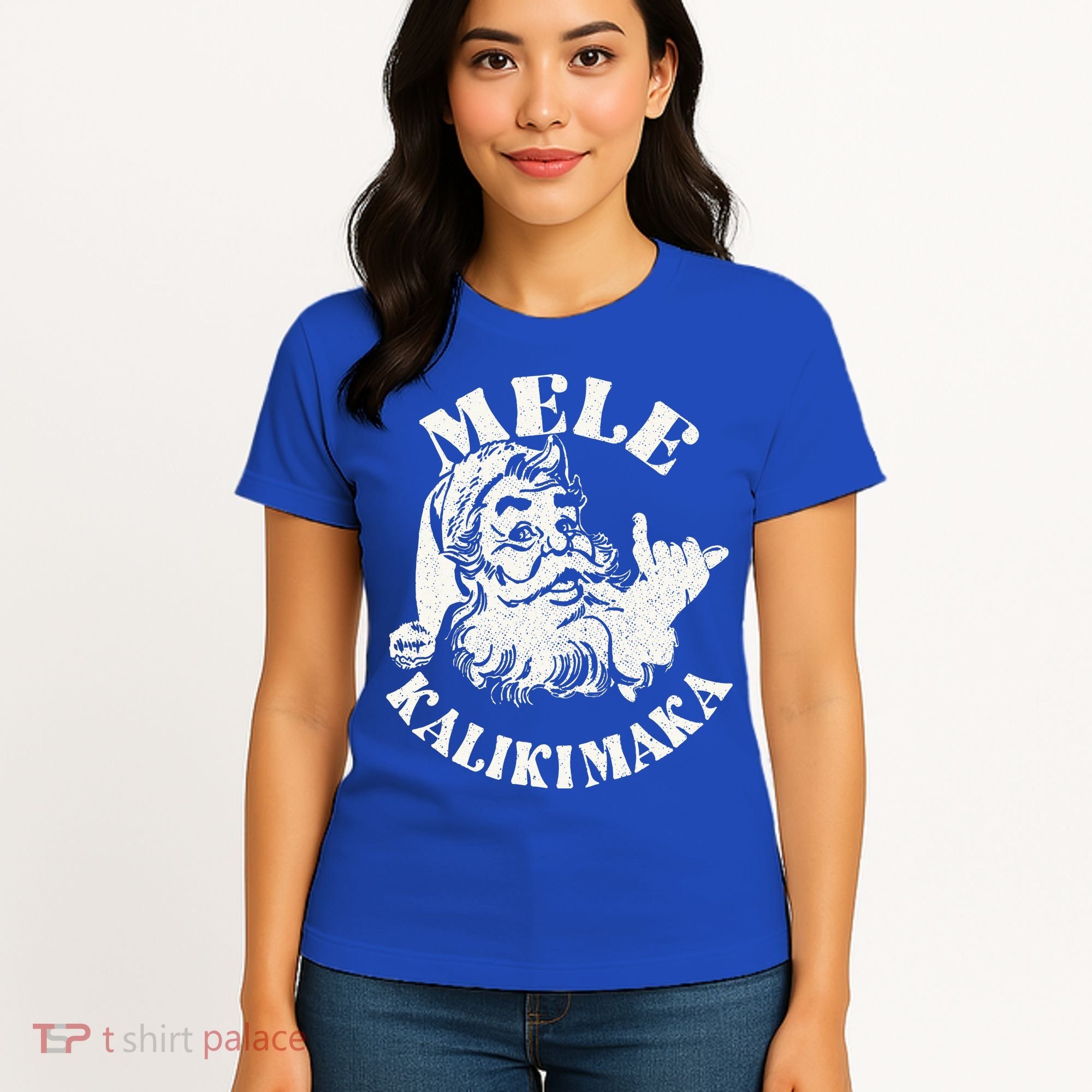 Retro Christmas Mele Kalikimaka Santa Claus Shaka Hawaii Women's T-Shirt
