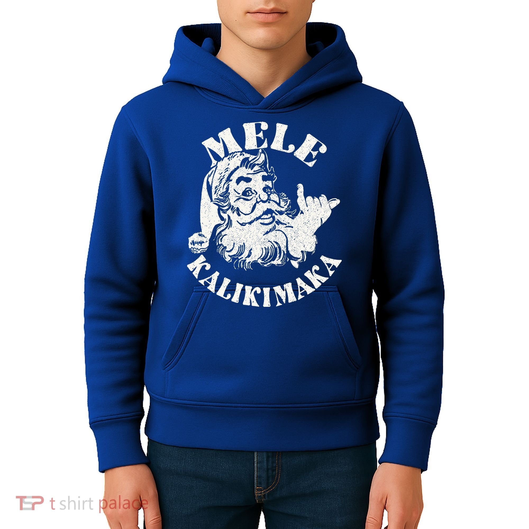 Retro Christmas Mele Kalikimaka Santa Claus Shaka Hawaii Kids Hoodie
