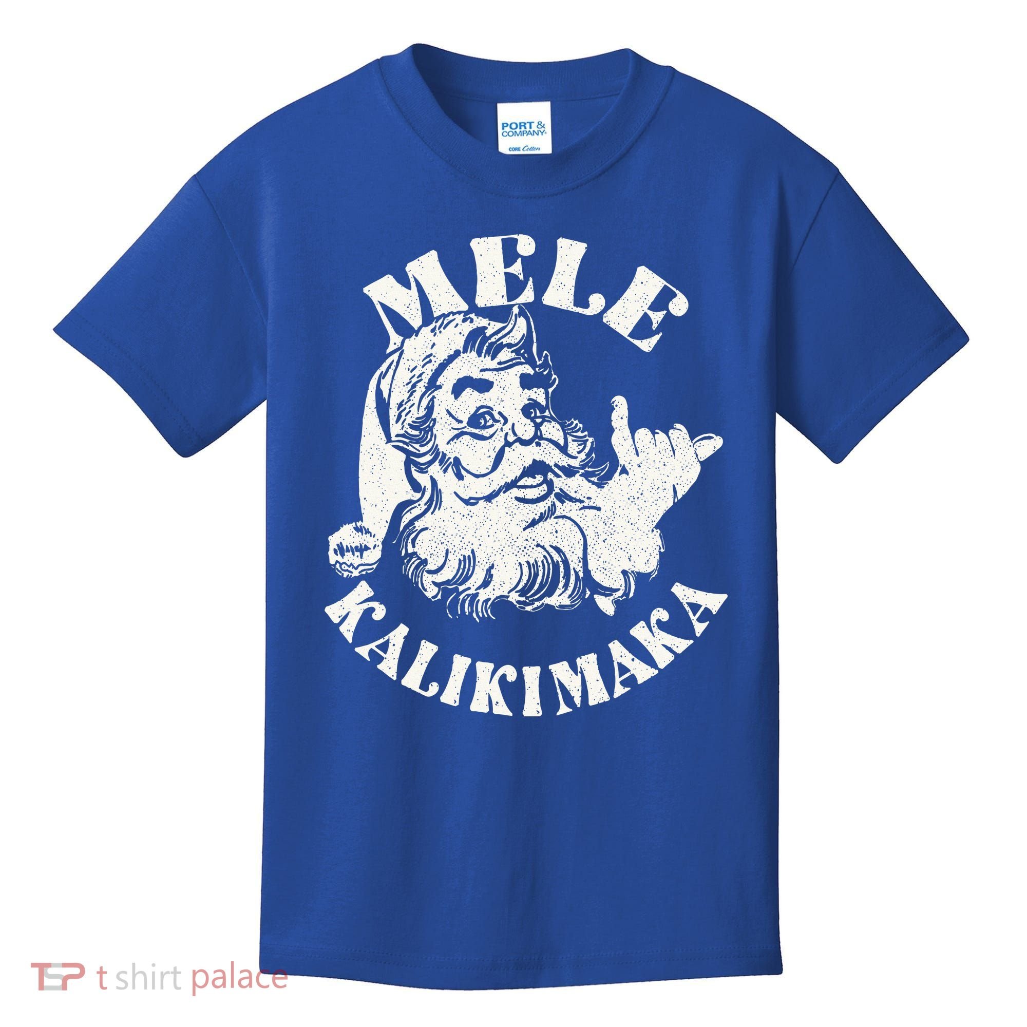 Retro Christmas Mele Kalikimaka Santa Claus Shaka Hawaii Kids T-Shirt