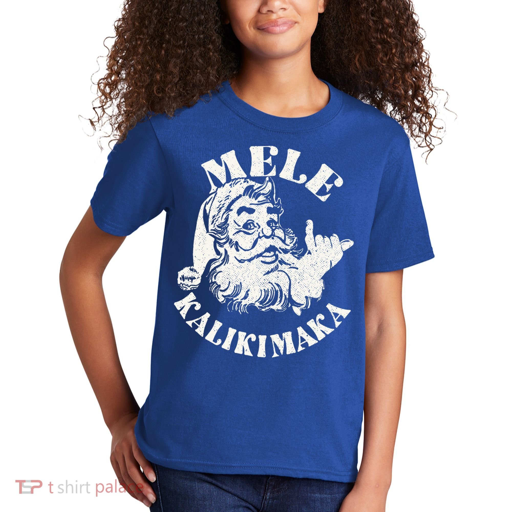 Retro Christmas Mele Kalikimaka Santa Claus Shaka Hawaii Kids T-Shirt